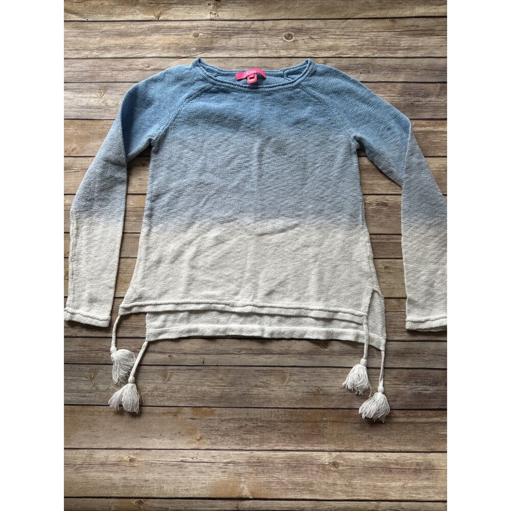 Lilly Pulitzer Sweater Womens XS Blue White Pullover Tassel